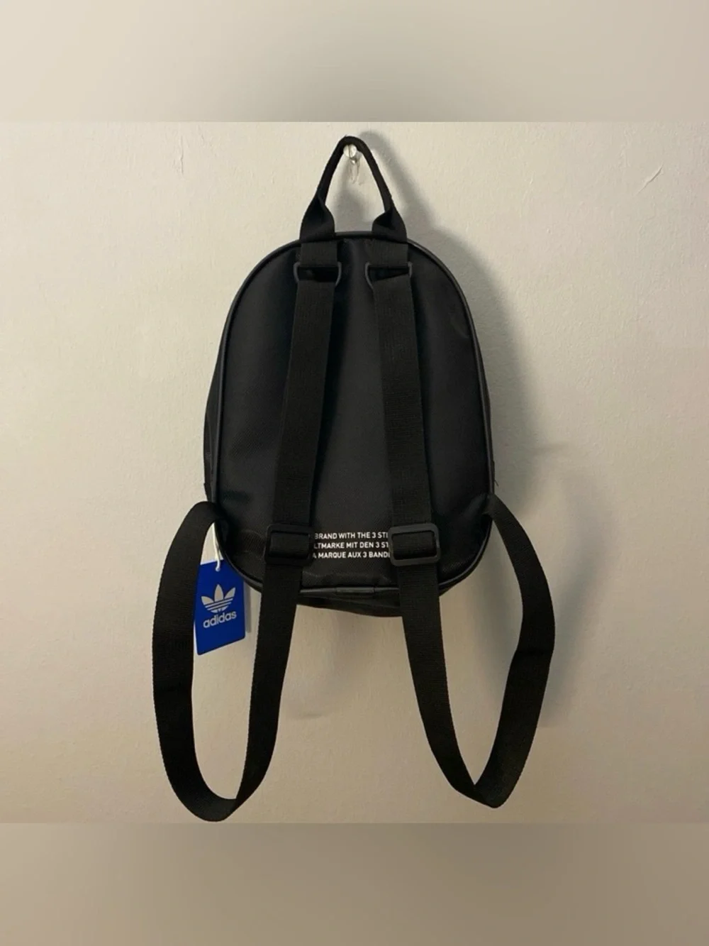 NWT Black ADIDAS Three Stripes White Logo Mini Backpack Hiking Leisure Bag Purse - Picture 3 of 6
